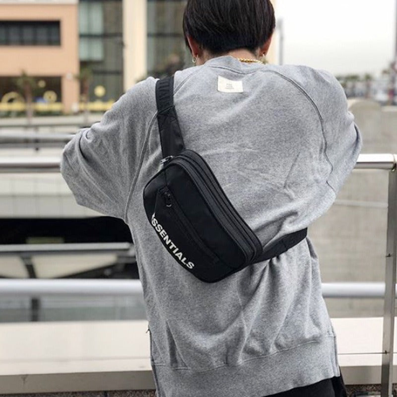 Essentials-Style Double Strap Crossbody Bag – Unisex Streetwear Chest & Waist Sling Bag | Black Minimalist Shoulder Bag | ESSENTIALS Double Stranded Crossbody Bag Small Bag Single Shoulder Bag Couple Casual Chest Waist Bag
