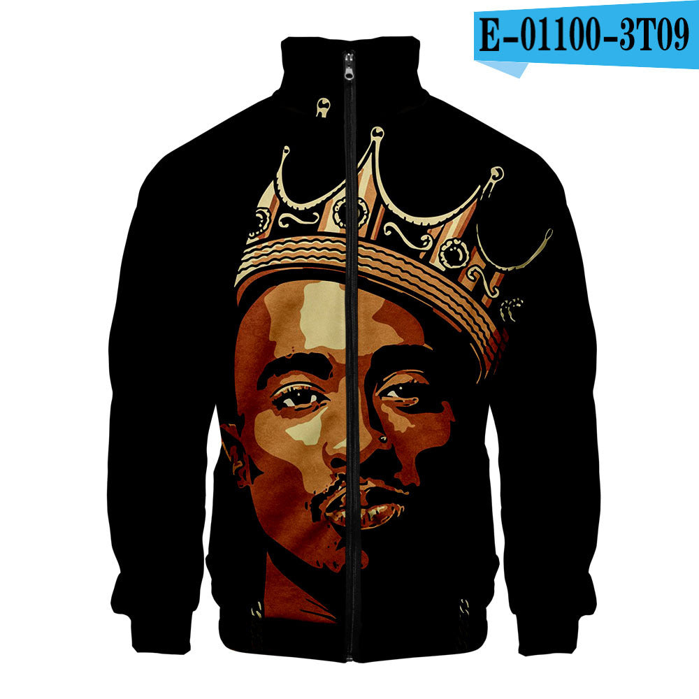Zipper sweater  2PAC peripheral 3D color printed casual stand up collar sweatshirt Tupac 2PAC Tupac Zipper Hoodie – 3D Printed Casual Sweatshirt with Stand Collar & Hood