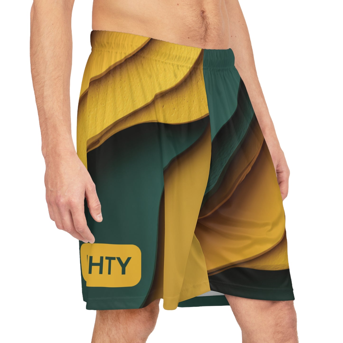 Mighty Yellow & Green Waves Basketball Shorts Gym Shorts Sports Shorts