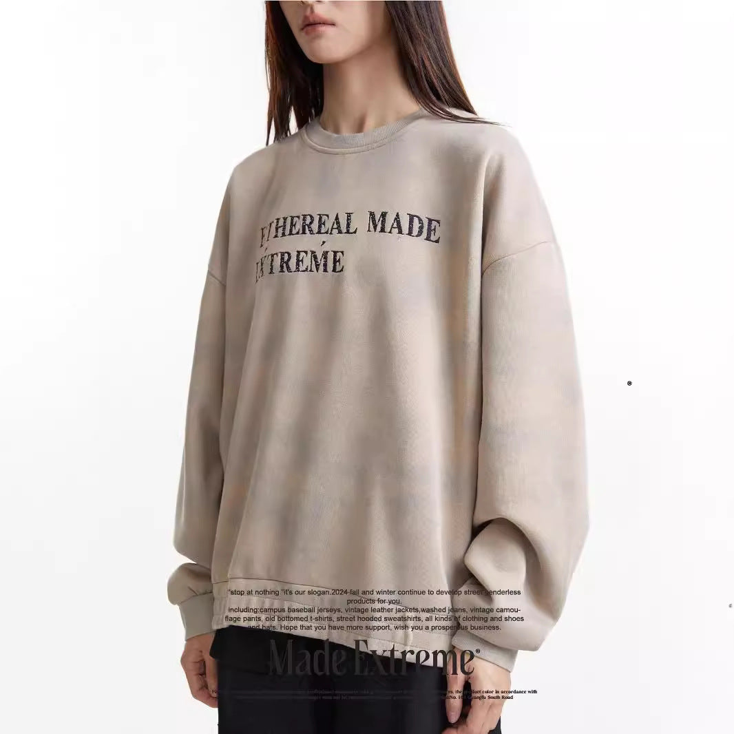 Vintage Washed Patchwork Letter Hoodie – Retro Embroidered Oversized Sweatshirt for Men & Women | Autumn Winter Warm Cotton Blend Pullover Washed Vintage Letter Patchwork Embroidered Autumn Winter Hoodie Top for Men and Women
