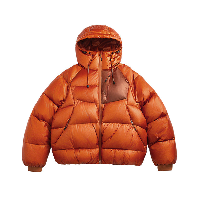 90 white duck down pork ribs hooded jacket, warm down jacket, bright-colored couple's top