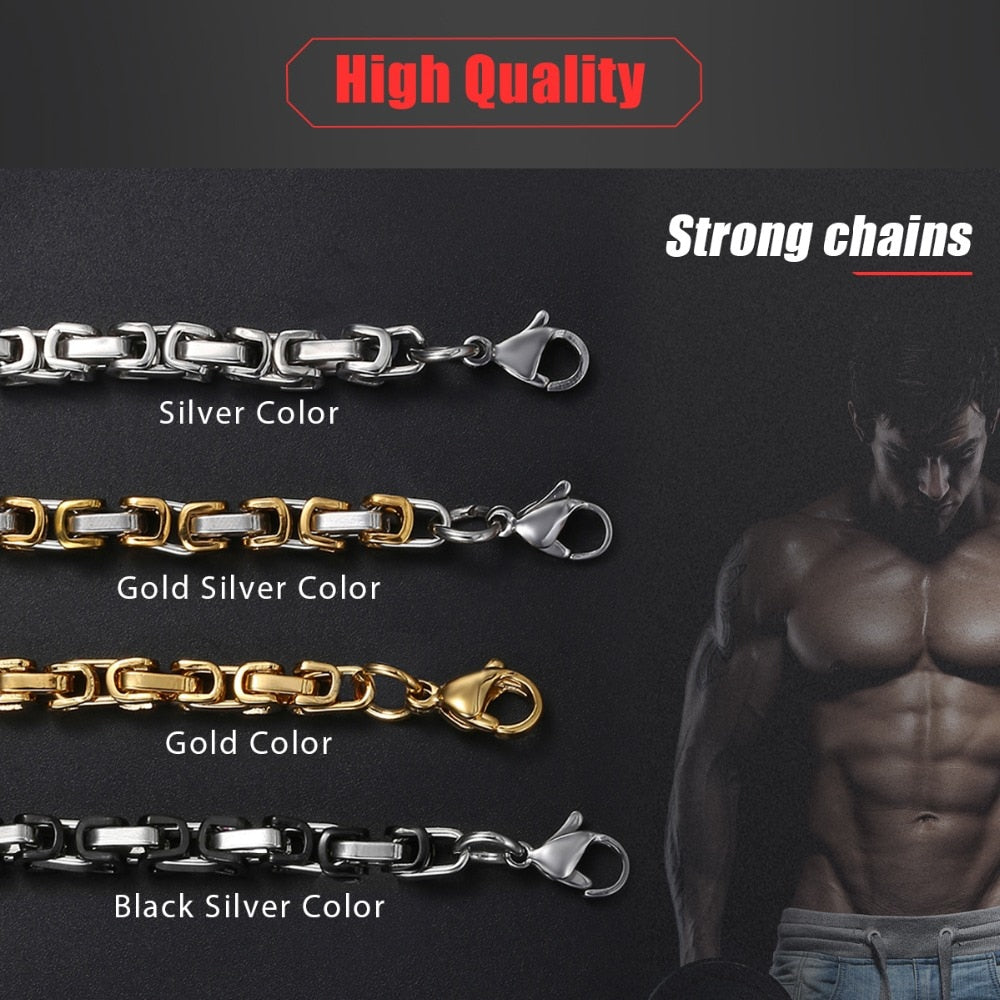 Trendy Necklace Chains Black Silver Gold Byzantine Box Link Stainless Steel Chain Neckalaces for Men Toktok Viral Necklace Linkn