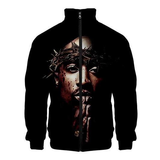 Zipper sweater  2PAC peripheral 3D color printed casual stand up collar sweatshirt Tupac 2PAC Tupac Zipper Hoodie – 3D Printed Casual Sweatshirt with Stand Collar & Hood