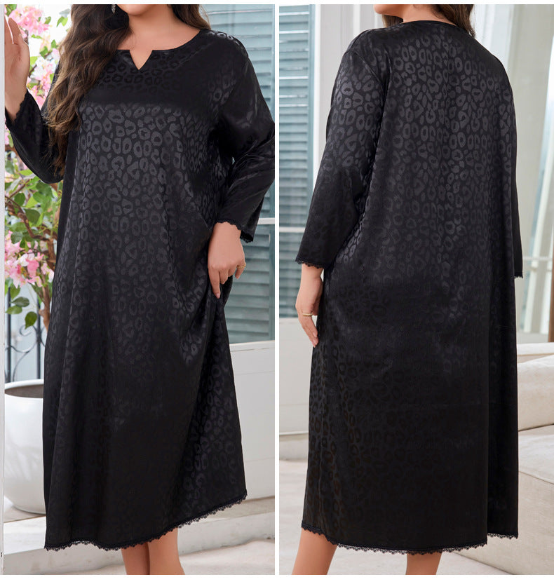 Black Leopard Print Moo Moo Dress for Women – Tiktok Viral Moo Moo Comfortable and Stylish Long Sleeve Loose Fit Silk Nightgown for Relaxed Sleepwear| Black Moo Moo  Loose Leopard Print Long Sleeve Sleep Dress for Women