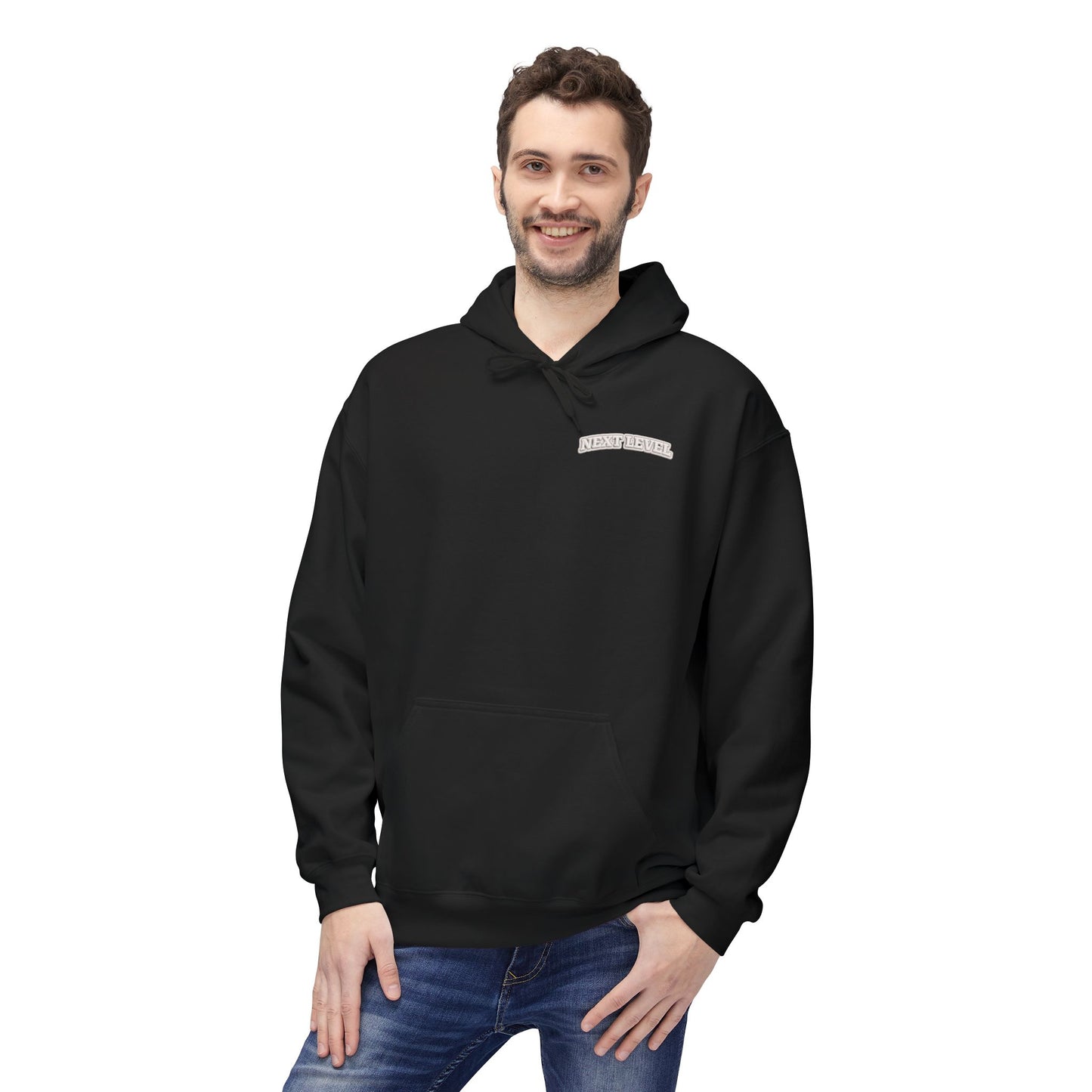 Majestic Vertical Text Hoodie — Minimal White Graphic Pullover Christian Hoodie Godly Hoodie Sports Hoodie Mighty Lifestyle Hoodie