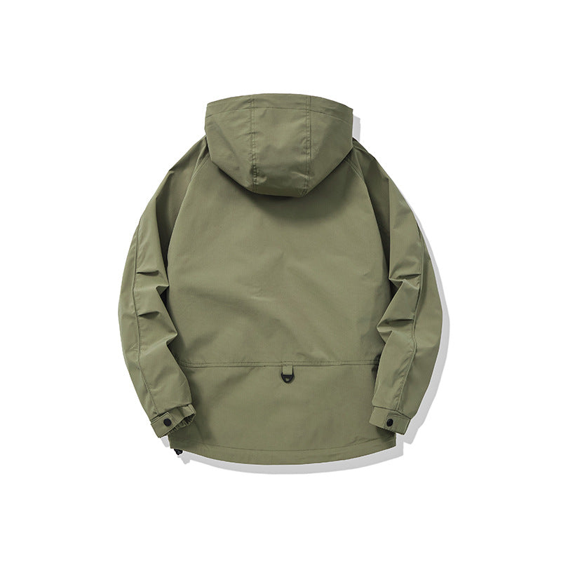 Premium Minimalist Oversized Hooded Cargo Jacket – Men’s Streetwear Designer Single-Button Coat | Solid Color Loose Fit Urban Outerwear