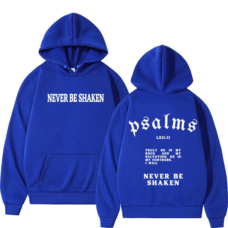 Trendy Unisex Christian Hoodie – “Never Be Shaken” Psalms Bible Verse Hoodie – Faith-Based Streetwear, Aesthetic Gospel Apparel, Inspirational Scripture Sweatsuit Top for Believers & Gifts