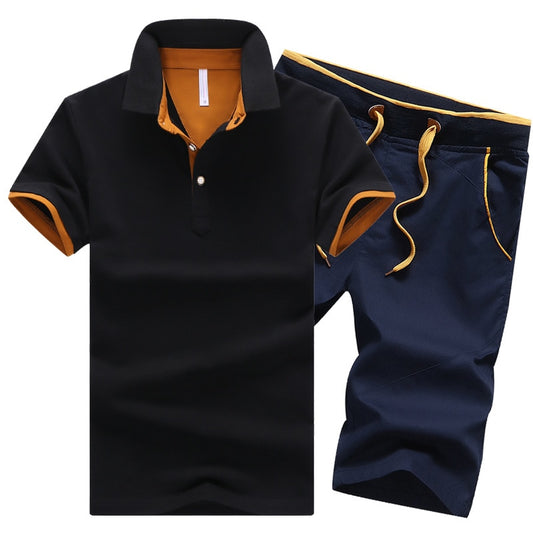 Mikael Men’s 2-Piece Cotton Polo Short Set – Casual Summer Outfit, Button-Up Shirt & Elastic Waist Shorts, Breathable Fashion Set for MenCotton Mens Sets Summer Button Polo Shirts Sets Turn Down Mens Shorts 4XL Men Clothes 2 Piece Set Elastic Waist Shorts