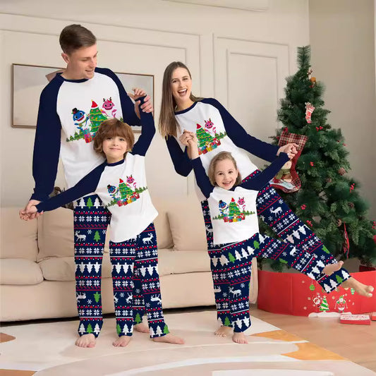 Christmas Tree Deer Print Family Matching Pajama Set Holiday Home Wear Comfortable Sleepwear for Kids and Adults