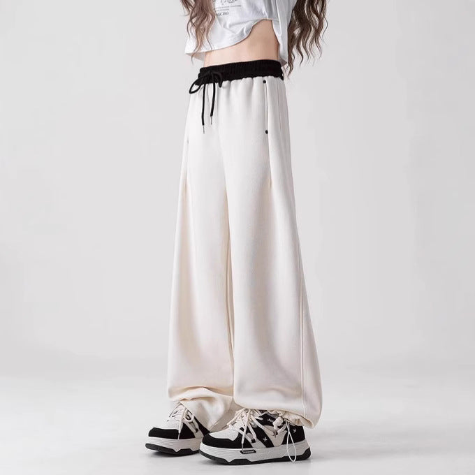 Women’s Color Block Wide-Leg Sweatpants – High Waist Cuffed Loose Fit Casual Pants for Everyday Streetwear | Color Block Sweatpants for Women,  All-Match Cuffed Casual Loose Slim Wide-Leg Scissors Pants with Vertical Feel Long Pants