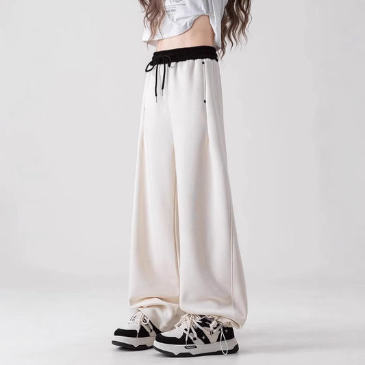 Women’s Color Block Wide-Leg Sweatpants – High Waist Cuffed Loose Fit Casual Pants for Everyday Streetwear | Color Block Sweatpants for Women,  All-Match Cuffed Casual Loose Slim Wide-Leg Scissors Pants with Vertical Feel Long Pants