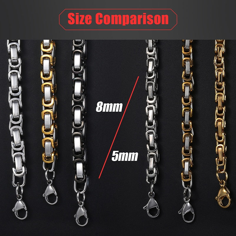 Trendy Necklace Chains Black Silver Gold Byzantine Box Link Stainless Steel Chain Neckalaces for Men Toktok Viral Necklace Linkn
