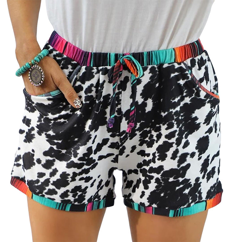 Mighty Lifestyle Shorts |  Leopard Print Stitching Sports Casual Waist Elastic Shorts Women