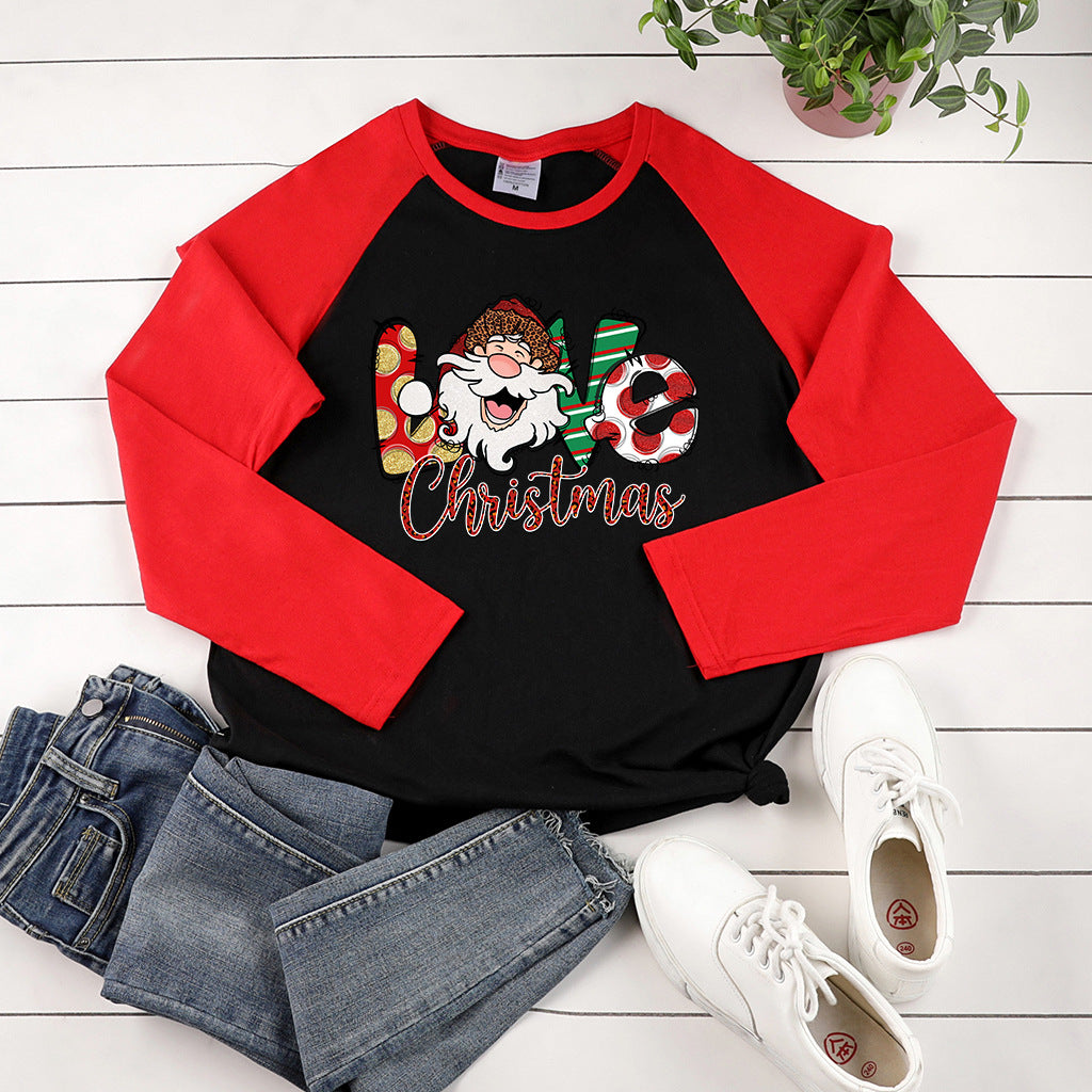 Christmas LOVE Christmas letter multi-color printed long sleeved shirt
