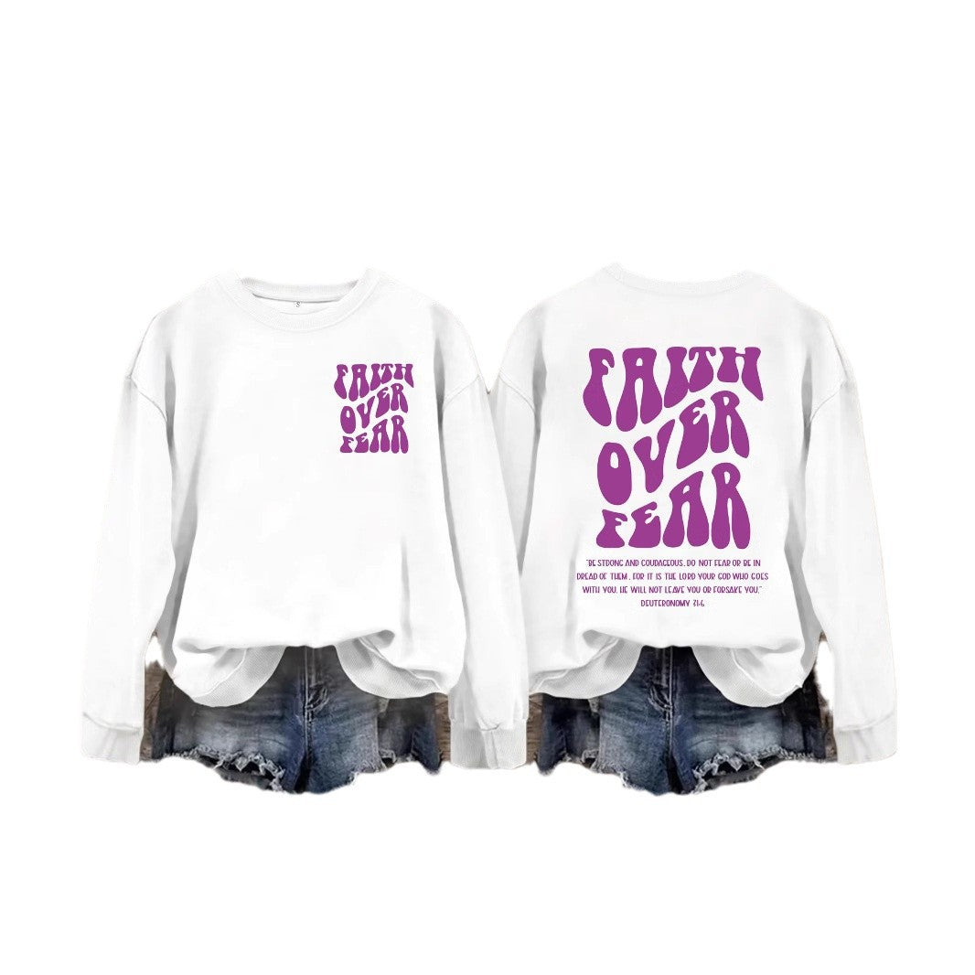 FAITH OVER FEAR Hoodie Long Sleeve Shirt – Christian Graphic Sweatshirt for Women | Faith-Based Comfort Top | Inspirational Jesus Apparel
FAITH OVER FEAR Printed Casual Round Neck Long Sleeve Hoodie Faith Based Shirt