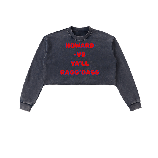 Howard University, Howard U, HU Bison Snow Washed Raw Edge Cropped Sweatshirt | Ragg’Dass