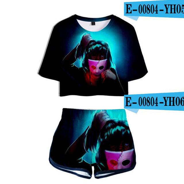 Sally Face Anime outfit | Manga | 3D Print Women Two Piece Outfits Conjunto Feminino Crop Top Elastic Waist Shorts Pants Sportwear Suits Matching Sets