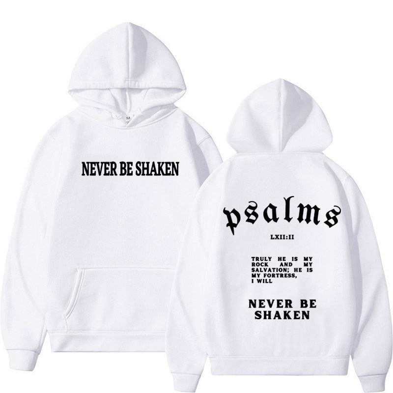 Trendy Unisex Christian Hoodie – “Never Be Shaken” Psalms Bible Verse Hoodie – Faith-Based Streetwear, Aesthetic Gospel Apparel, Inspirational Scripture Sweatsuit Top for Believers & Gifts