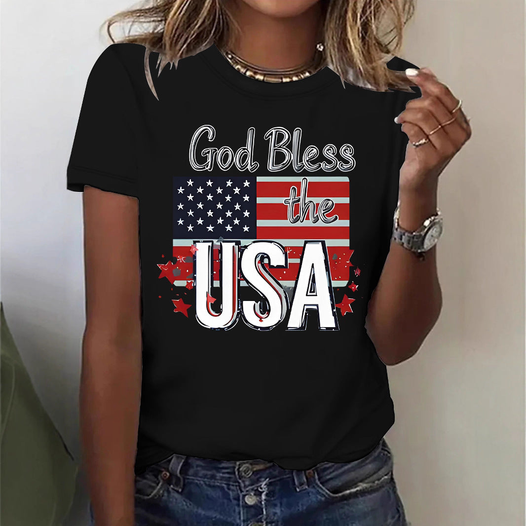 Short sleeved women's t-shirt with USA flag