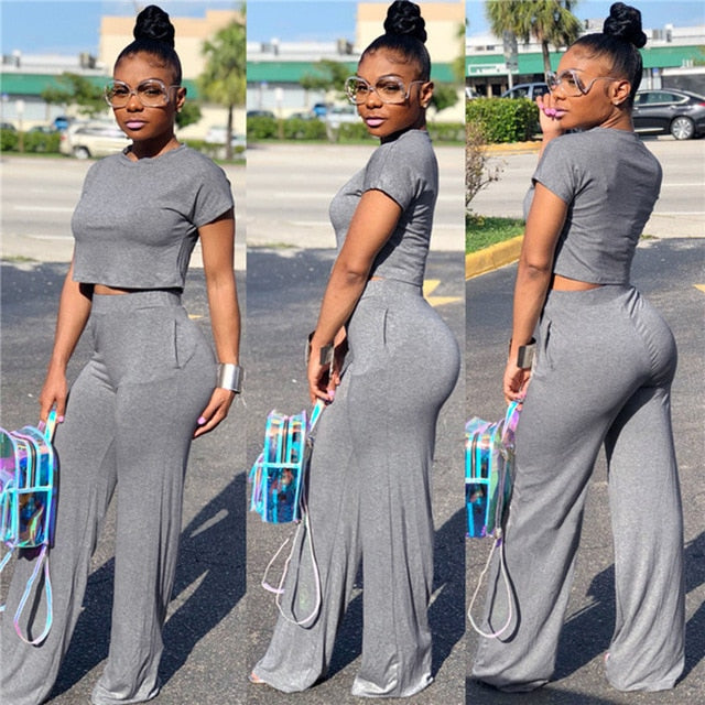 Mighty Lifestyle Cassius Casual Two Piece Set Crop Top and Wide Leg Pants Fall Sexy 2 Piece Outfits for Women Clothing Set