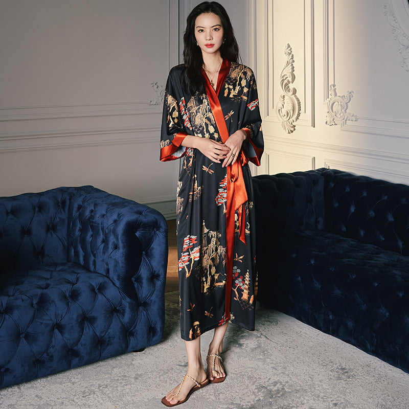 Satin Chiffon Pajamas Women's Light Luxury Style Plus Size MooMoo Muu Muu Pajamas Ladies Spring And Summer Home Wear