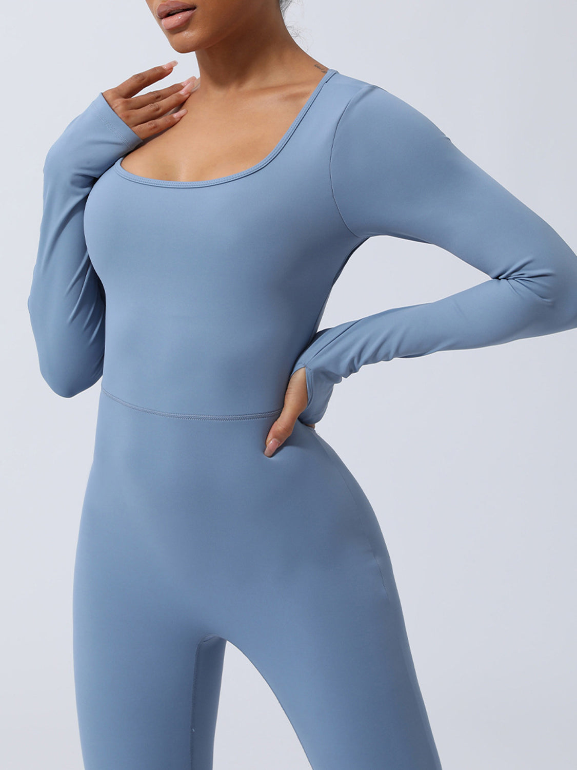 Slimming Twisted Backless Long Sleeve Jumpsuit