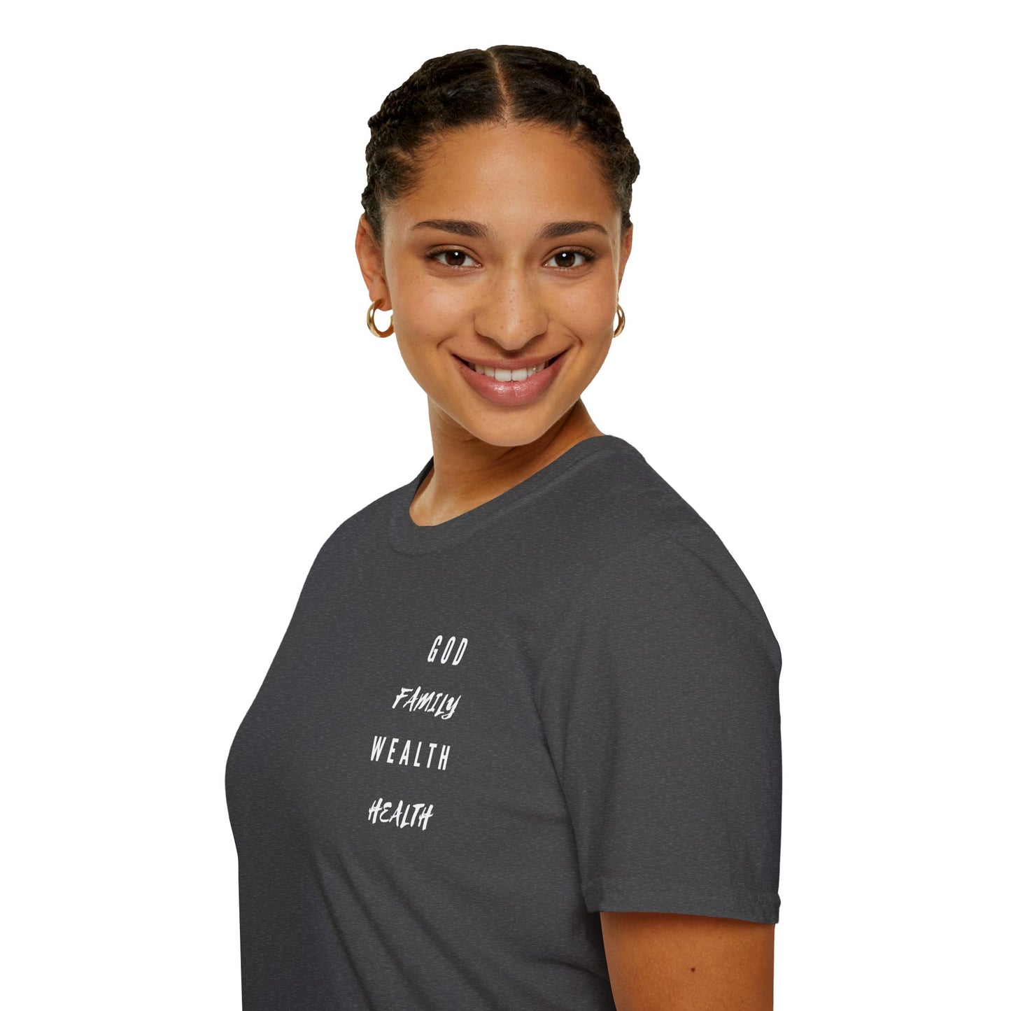 Mighty Lifestyle God Family Health Wealth | Unisex Softstyle T-Shirt