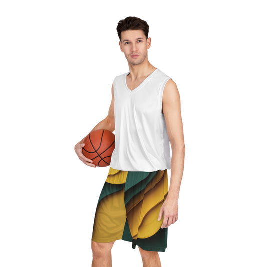 Mighty Yellow & Green Waves Basketball Shorts Gym Shorts Sports Shorts