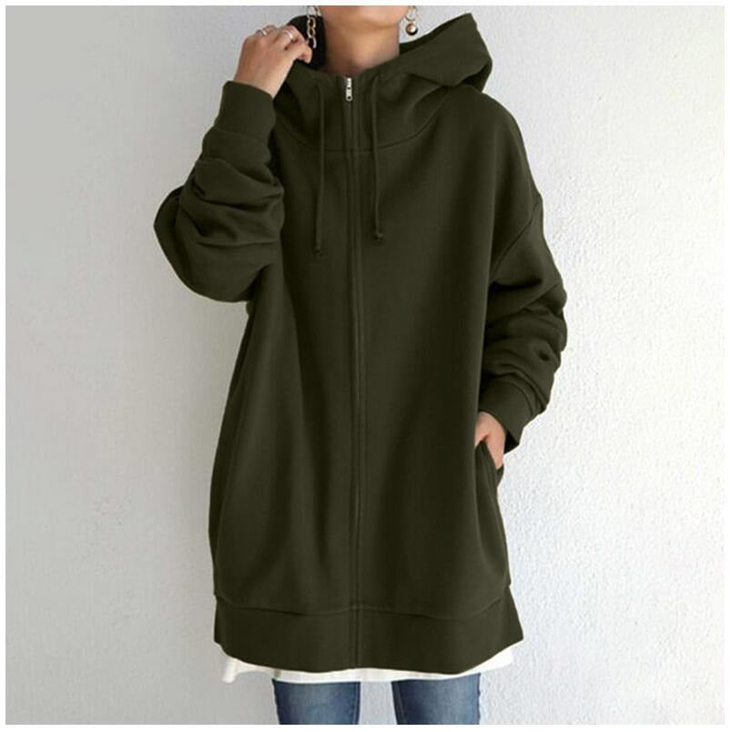 Street Style Plush Zip-Up Hoodie – Long Sleeve Solid Color Cardigan for Autumn & Winter, European and American Fashion Autumn and Winter New Personalized Street Sweater Zipper Hooded Long Plush Sweater
