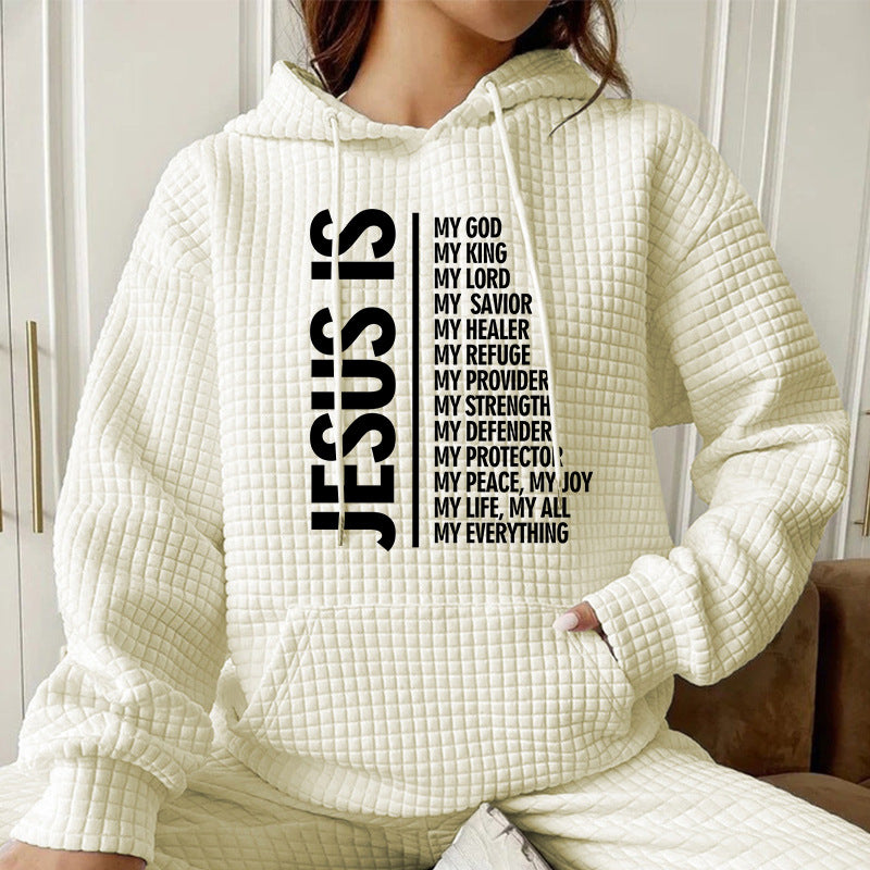 Jesus Is Hoodie – Women’s Waffle Knit Christian Sweatshirt | Faith-Based Pullover | Inspirational Bible Verse Hoodie for Women
Jesus Is Hoodie Women's Letter Print Hooded Waffle Sweatshirt Faith Based Hoodie Christian Hoodie