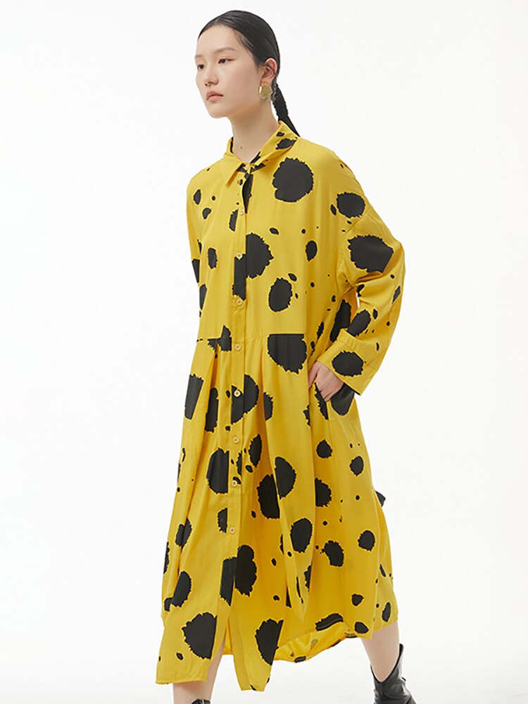 Autumn’s Eve New Style Original Loose Slim Women's Color Contrast Print Big Dress Autumn