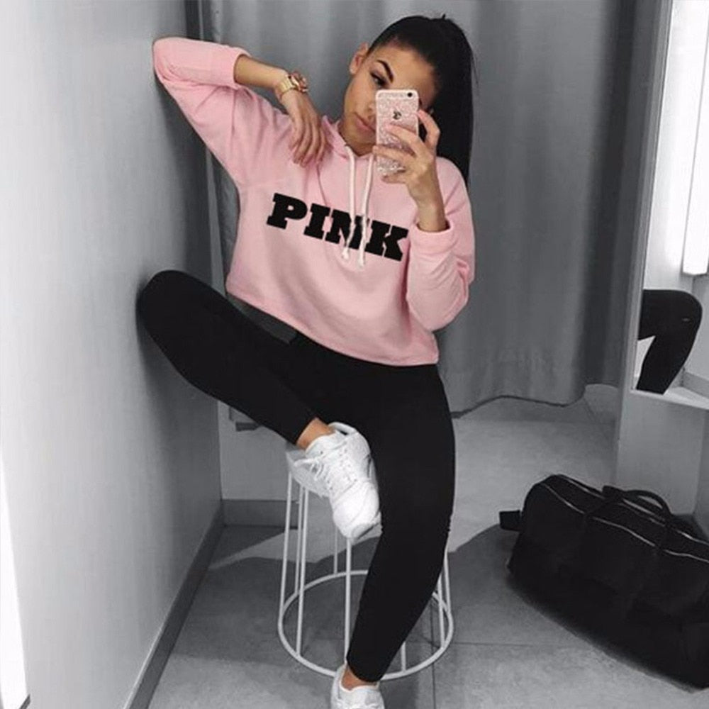 Pink Oversized Hoodies Jumper Sweatshirt Female Pink Cropped Top 2017 Winter Kawaii Harajuku Letter Loose Pullover