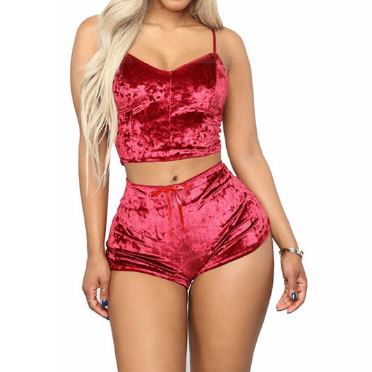 Mighty Lifestyle Dubois Women’s 2-Piece Velvet Sleepwear Set | Fashion Women 2pcs Velvet Sleepwear Sexy Camisole Silky Smooth Shorts Sleeveless Pajama Set Ladies Sleepwear