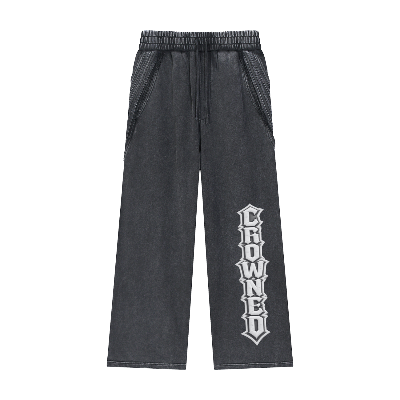 Crowned Angel Snow Washed Raw Edge Sweatpants – Heavyweight 100% Cotton Streetwear Pants with Tape Detail, Loose Fit Unisex Joggers | Crowned Angel Snow Washed Tape Raw Edge Sweatpants