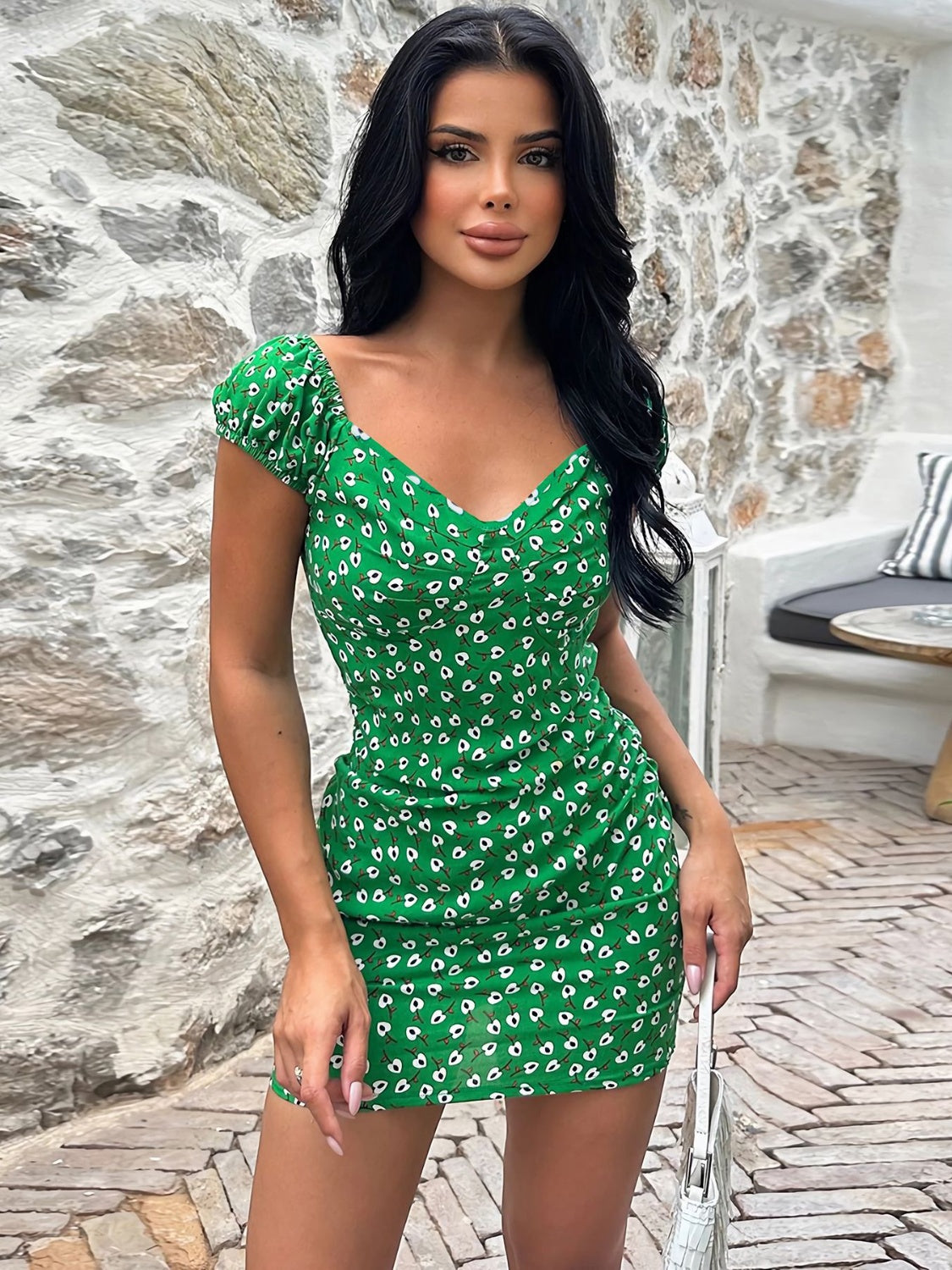 Sienna Slamming Printed V-Neck Short Sleeve Mini Dress