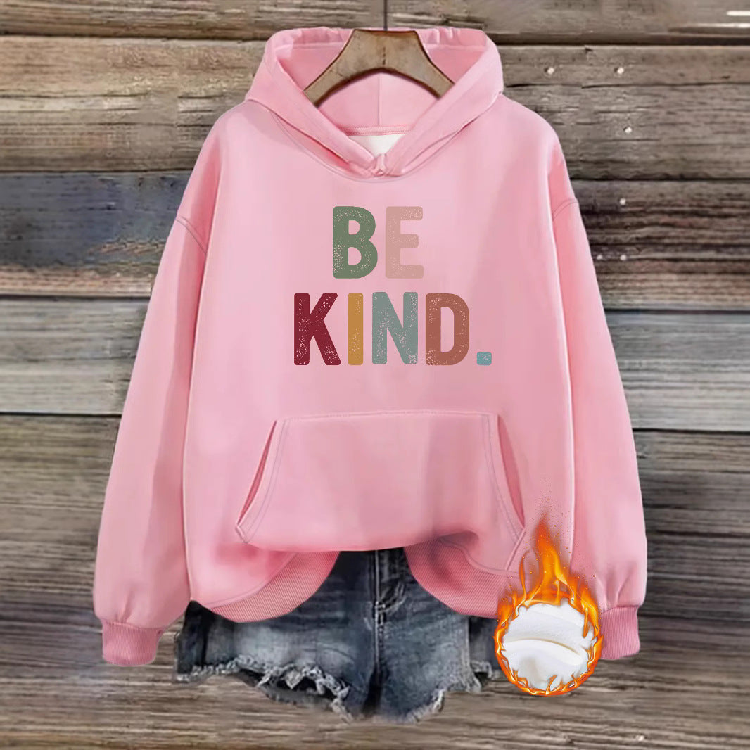 Be Kind Hoodie – Inspirational Kindness Hoodie for Women | Cozy Fleece Streetwear Pullover with Lantern Sleeves & Kangaroo Pocket | Mid-Length Casual Hoodie in Multiple Colors (S–XXL)