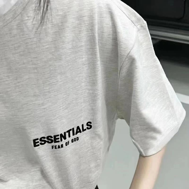FOG Double Thread ESSENTIALS Flocking Print T-Shirt – High Street Loose Fit Summer Tee for Couples | Boyfriend Style, Unisex Daily Wear  |FOG Double Thread ESSENTIALS Fashion  Flocking Print Couple Summer Loose Boyfriend Style Short Sleeve Tshirt