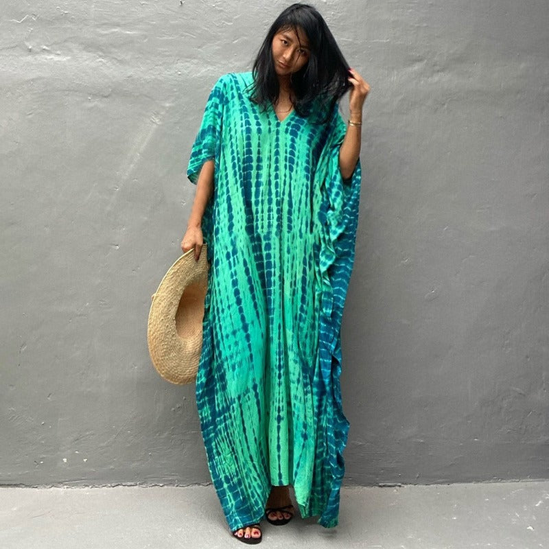 Mimi’s Mumu | Sexy MuMu House Dress Beach cover up halo dyed flower dress loose vacation beach robe