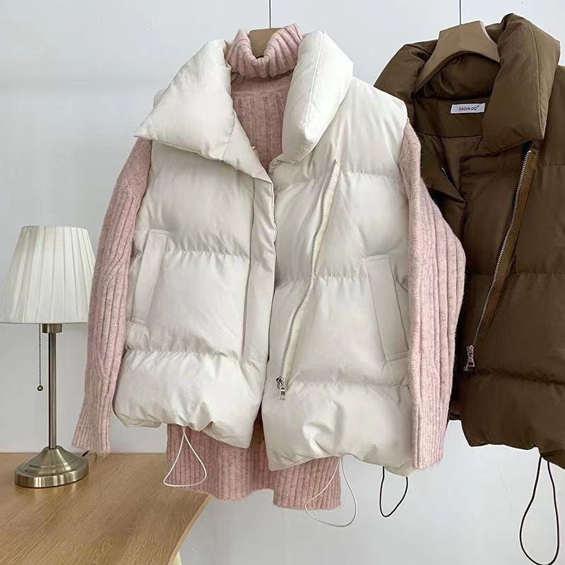 Padded Vest for Women, Comfy Streetwear Style, Loose Fit, Stand Collar Solid Color Spring and Autumn Fashion TikTok Viral Fashion Vest