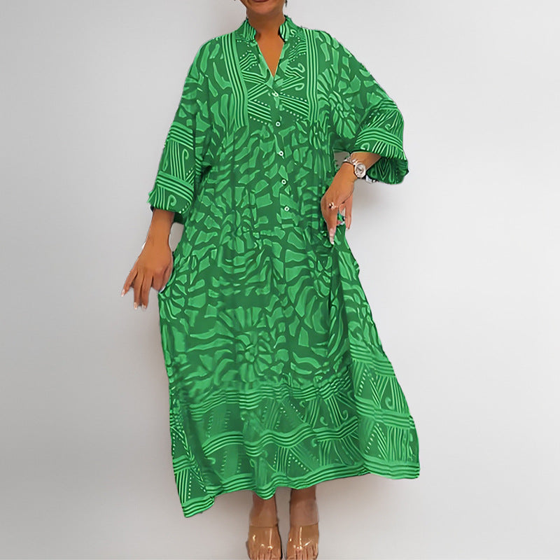 Luxury Oversized African Moo Moo Dress for Women – Printed Loose Kaftan Maxi Dress with V-Neck & 3/4 Sleeves | Comfortable Everyday Chic Comfortable Moo Moo Commuting fashion women's printed loose oversized dress for women Farasha Dress