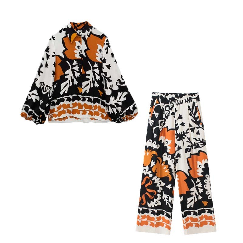 Mighty Lifestyle Exotic Print Pant Set | Women’s Two-Piece Chiffon Fashion Set | Printed Shirt & Long Sleeve Cardigan