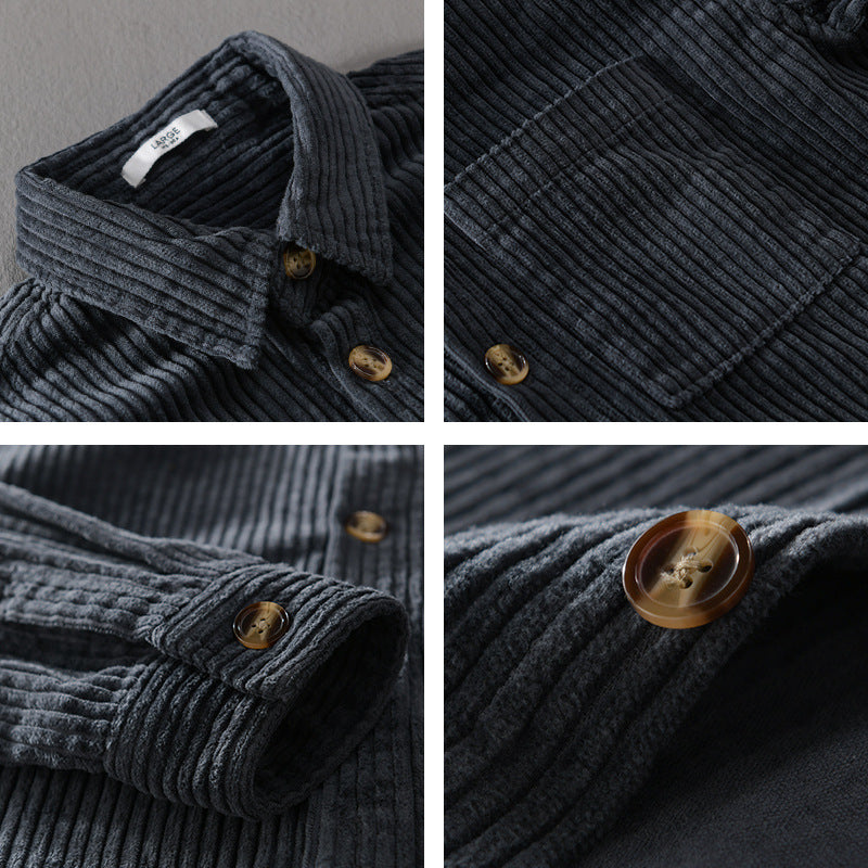 Trendy Men’s Corduroy Jacket Autumn and winter men's corduroy long sleeved shirt, simple, casual, trendy, retro, handsome men's shirt