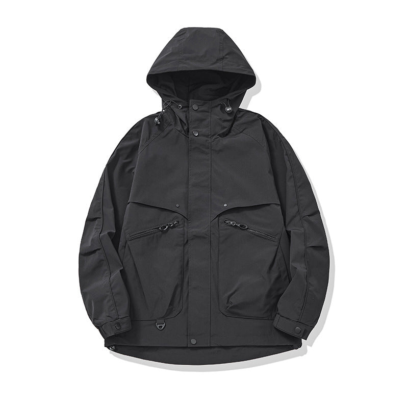 Premium Minimalist Oversized Hooded Cargo Jacket – Men’s Streetwear Designer Single-Button Coat | Solid Color Loose Fit Urban Outerwear