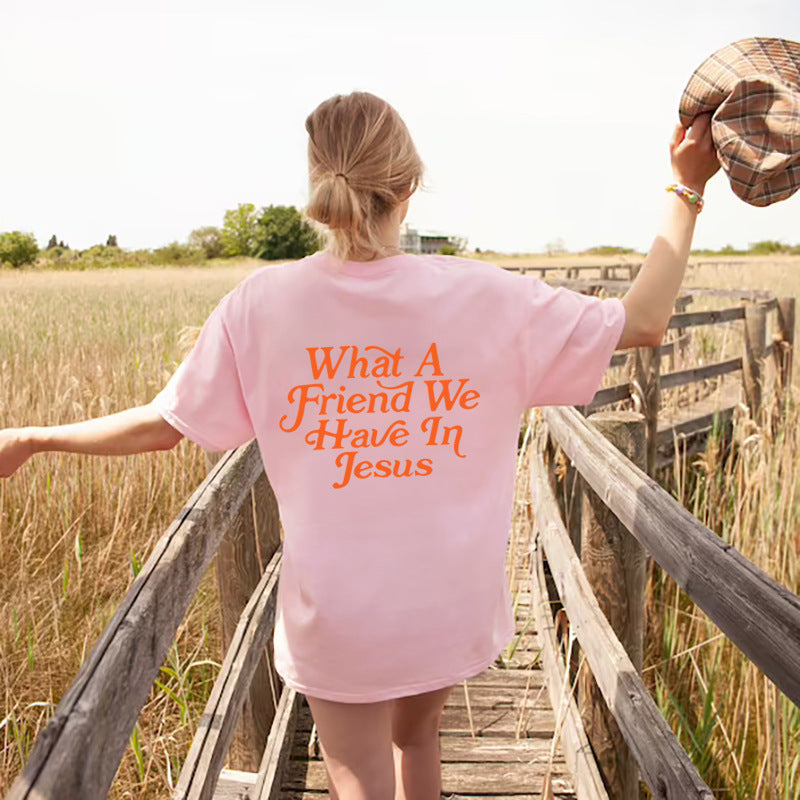 Women’s “What a Friend We Have in Jesus” T-Shirt – Faith-Based Christian Tee with Round Neck & Short Sleeves
Women's T-Shirt Round Neck Letter "WHATAFRIENDINJESUS" Print Short Sleeve Christian Shirt