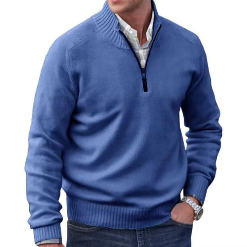 Men's Zipper Stand up Collar Sweater Wool Men's Warm Sweater Quarter Zip