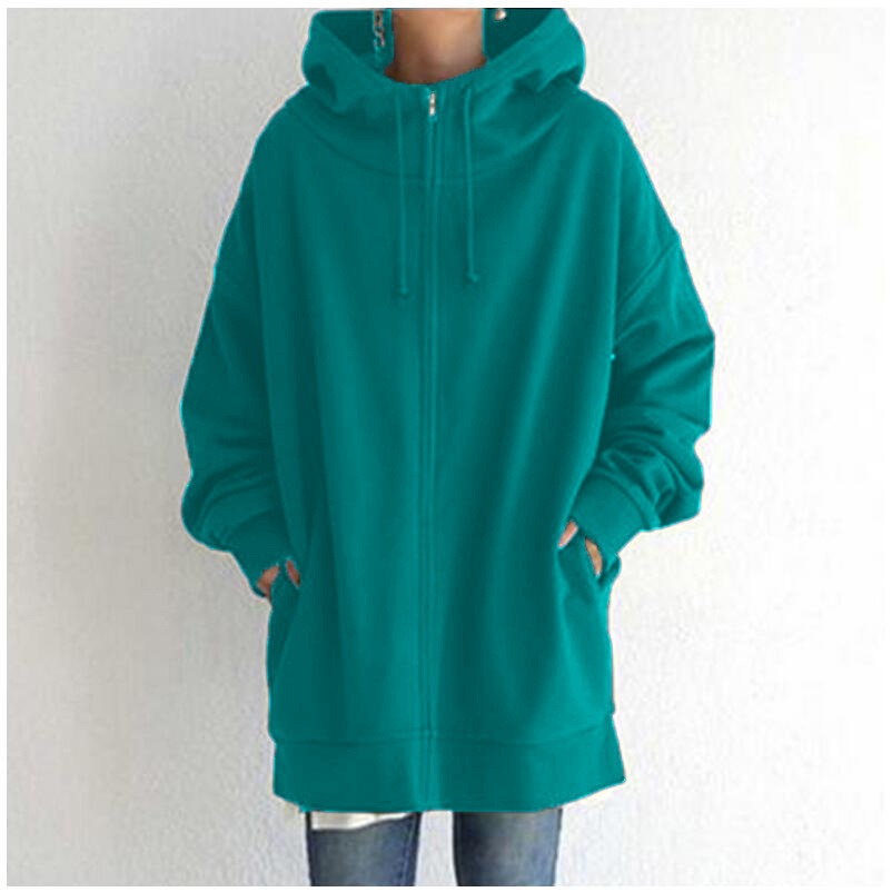 Street Style Plush Zip-Up Hoodie – Long Sleeve Solid Color Cardigan for Autumn & Winter, European and American Fashion Autumn and Winter New Personalized Street Sweater Zipper Hooded Long Plush Sweater