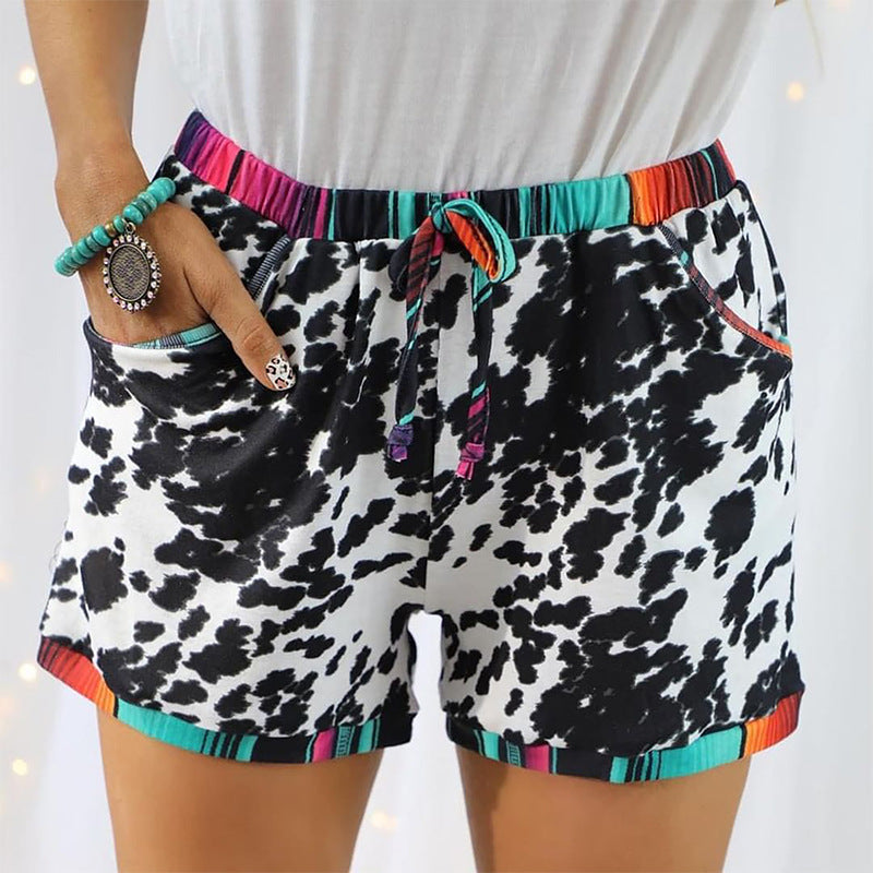 Mighty Lifestyle Shorts |  Leopard Print Stitching Sports Casual Waist Elastic Shorts Women