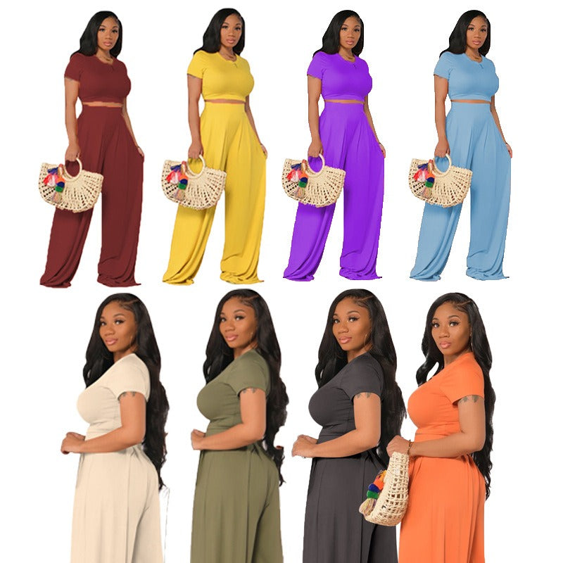 Tika's Spring Set | European and American Large Sized Womens Fashion Casual Wide Leg Two Piece Set for Women