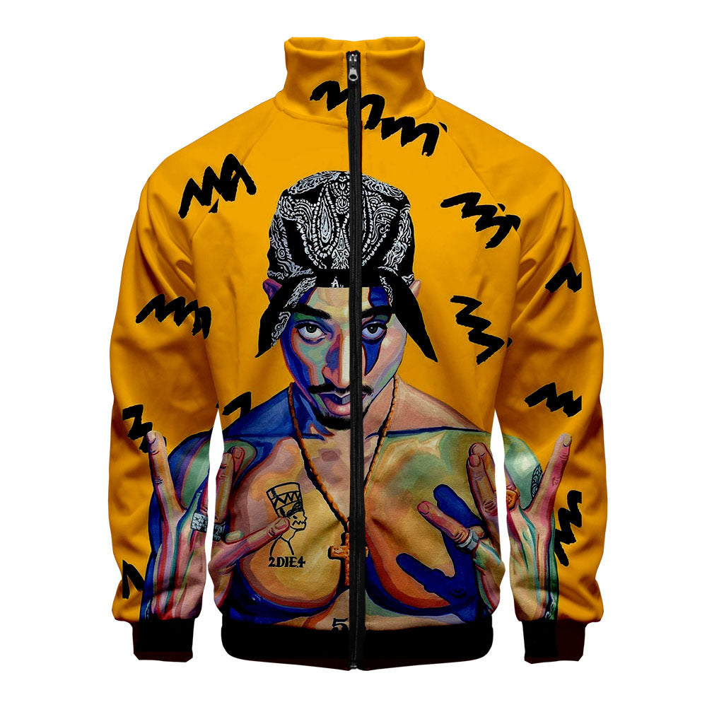 Zipper sweater  2PAC peripheral 3D color printed casual stand up collar sweatshirt Tupac 2PAC Tupac Zipper Hoodie – 3D Printed Casual Sweatshirt with Stand Collar & Hood