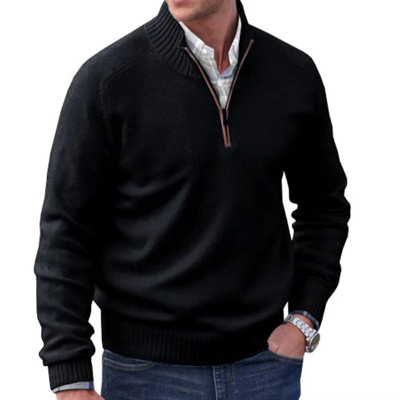 Men's Zipper Stand up Collar Sweater Wool Men's Warm Sweater Quarter Zip